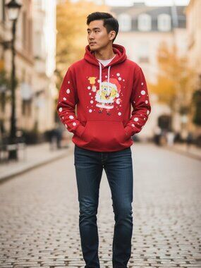 Nickelodeon Spongebob Squarepants Christmas Red Hoodie Size Medium Unisex